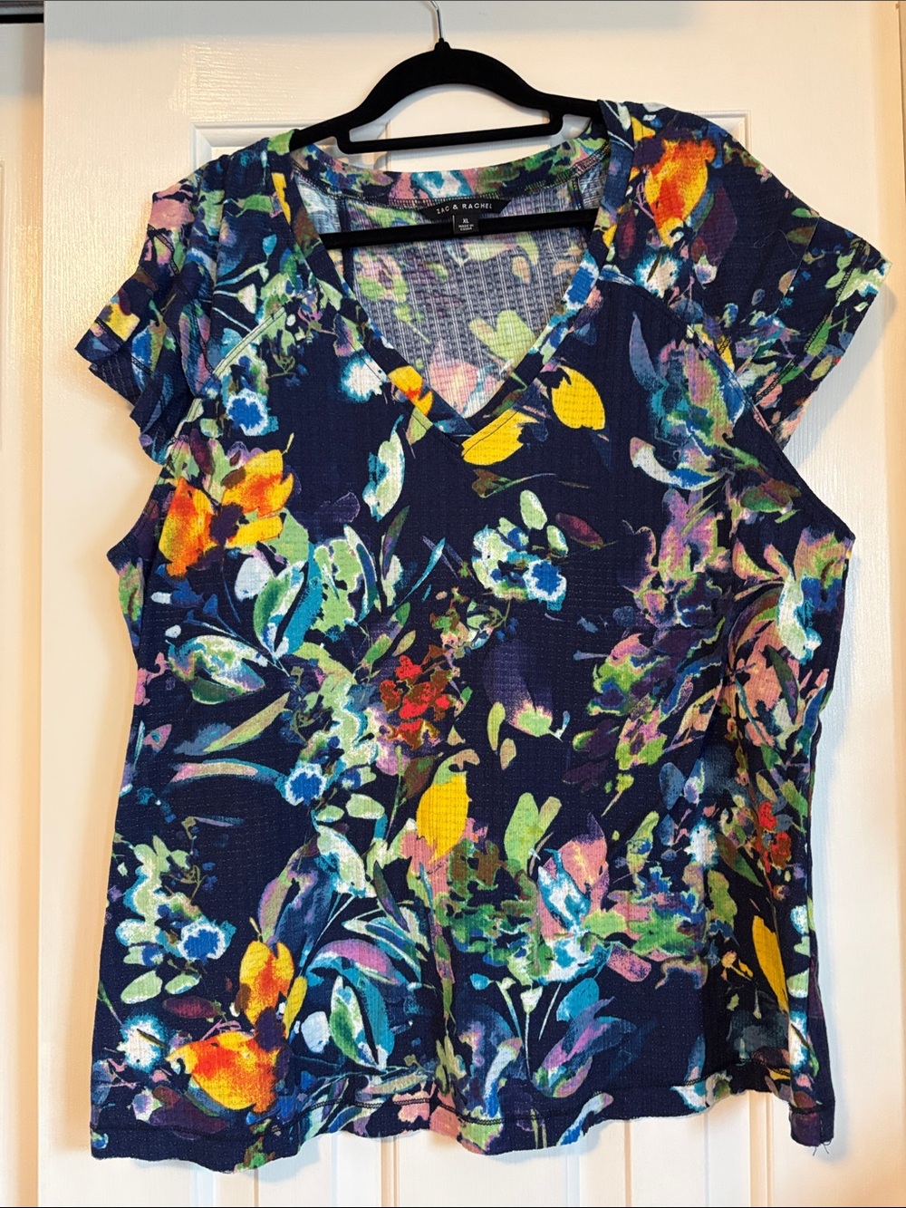 Zac & Rachel Navy Floral V-Neck Short Sleeve Top